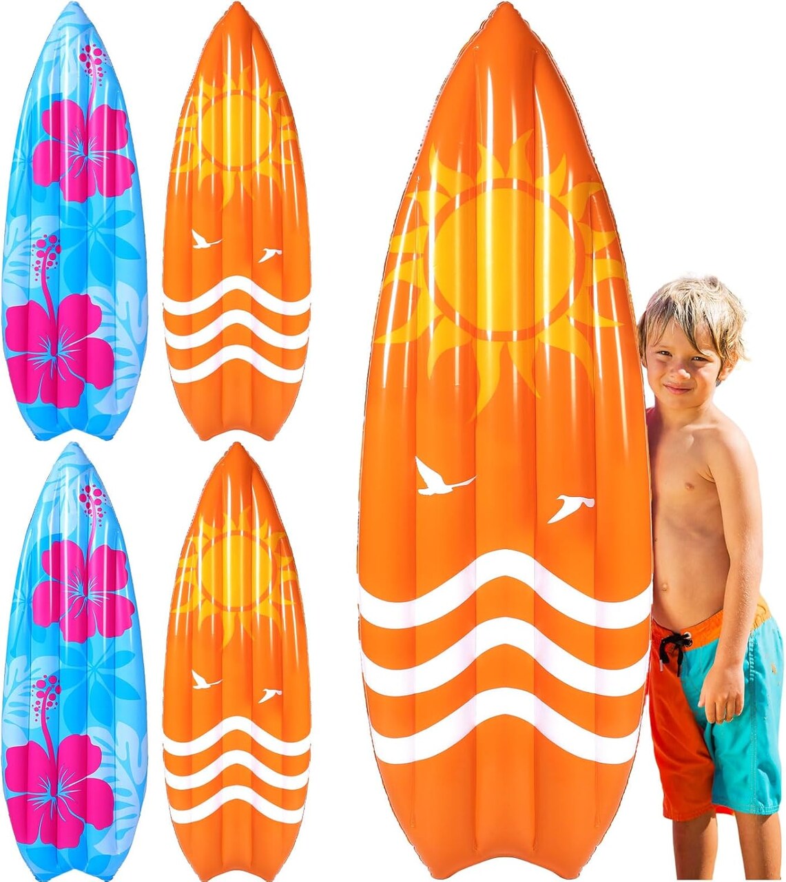 2 Pcs 60" Long Inflatable Surf Board Luau Decoration Theme Beach Pool Toy Tropical Inflatable Surfboard Pool Float Board Beach Party Decorations for Kids Adults Summer Hawaiian Theme Party
